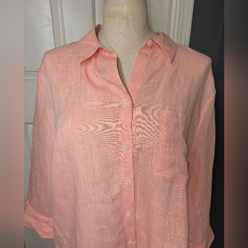 Chico's Linen Women's Light Peach Button Up Size 3